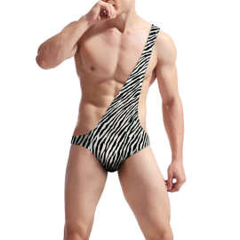 男士男式情趣内衣连体衣连体紧身斑马斜纹连身衣性感棉纺柔软舒适