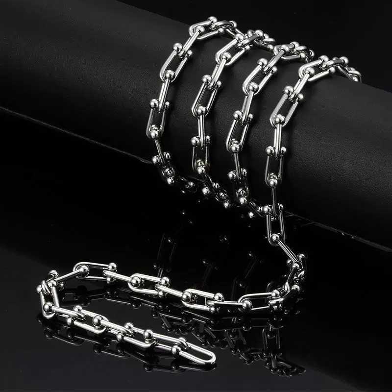 工厂直销不锈钢马蹄扣链条diy饰品项链配件半成品U型链子金属链