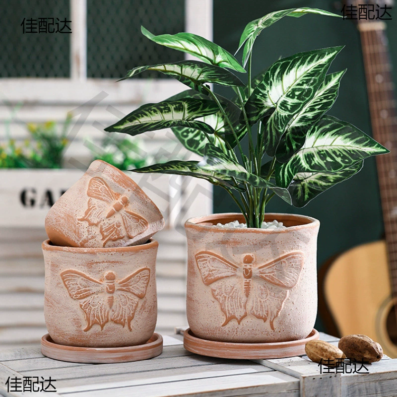 Ретро белый керамический горшок 2023 грубый глиняной красный глиняный горшок мясистый простой глиняной горшок ручной работы креативный дышащий рельеф