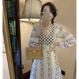 工厂直销春秋新款印花雪纺连衣裙时尚气质定位数码印花女裙子
