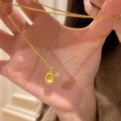 S925纯银拉丝小方糖高碳钻项链吊坠轻奢小众高级感毛衣链锁骨链女