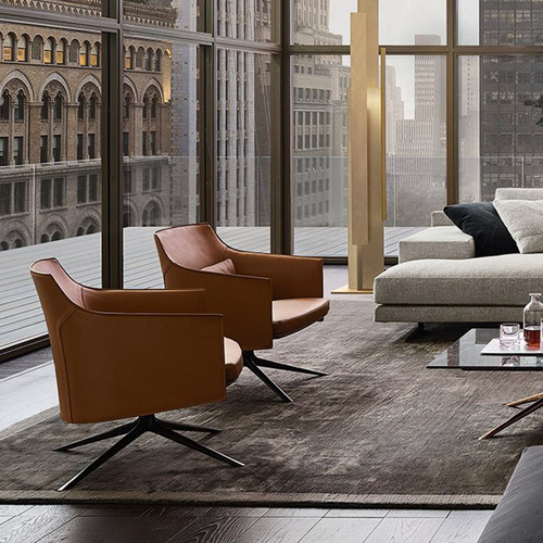 Foshan Factory Light Luxury Leather Sofa Chair for Hotel Lobby Rest and Negotiation Area, Italian Minimalist Leisure Single Chair