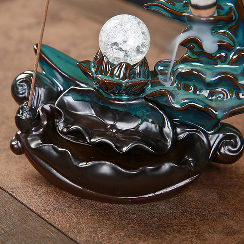 Cross-border Amazon Blue Lotus Pond Moonlight Backflow Incense Burner Home Indoor Aromatherapy Burner Creative Decorative Ceramic Incense Burner