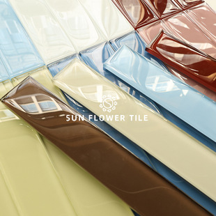 Bright Jelly Colorfuled Glass Tiles Bathroom Tiles Dopamine Color Background Wall Tiles Kitchen Strips Handmade Tiles