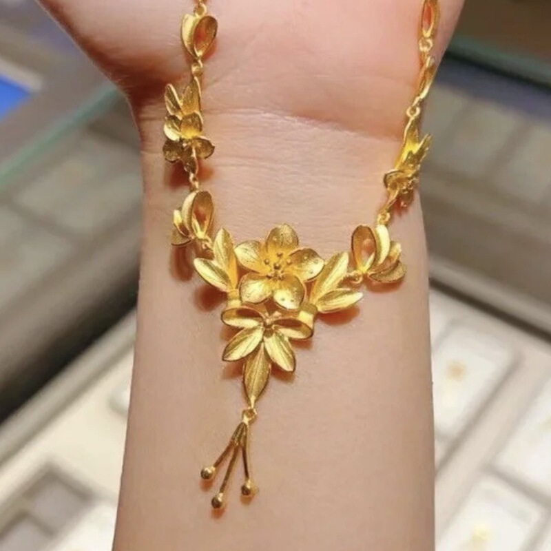 2025 三生花、黄金の花のネックレス、花、国民的トレンド、花と月のタッセル、鎖骨チェーン|undefined