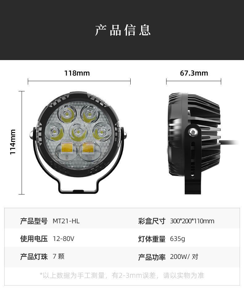 Electric Motorcycle Spotlight Super Bright LED Headlight Car Off-road Light