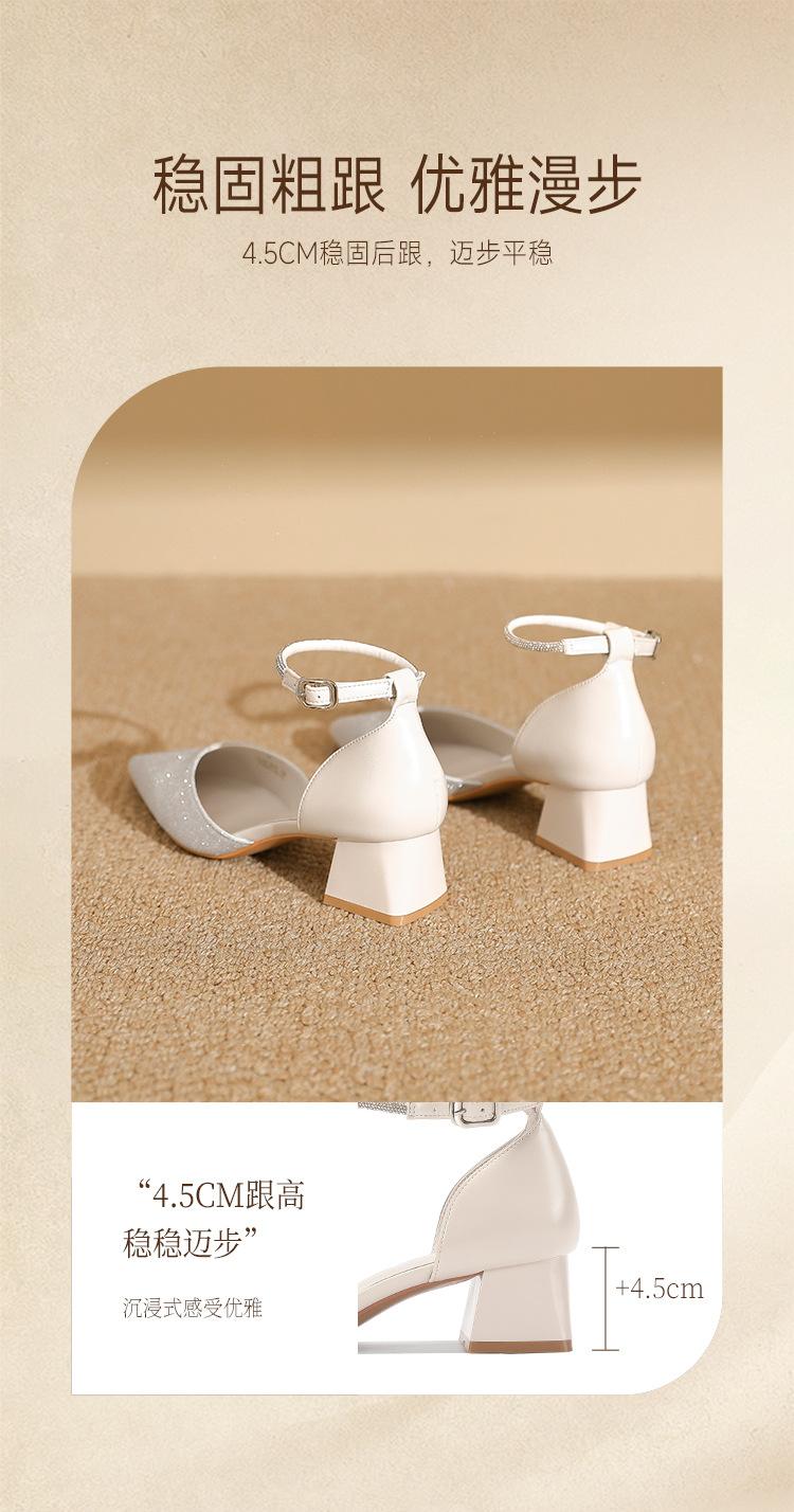 Sandal cao gót nữ mũi nhọn đính đá hở mũi kiểu Pháp — IE91 Hạnh chi tiết 7