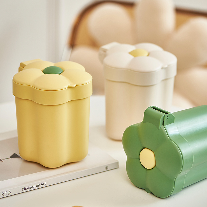 Flower Desktop Trash Bin Cute Small Household Mini Bedroom with Lid Flower Trash Bin Living Room Bedroom Trash Bin