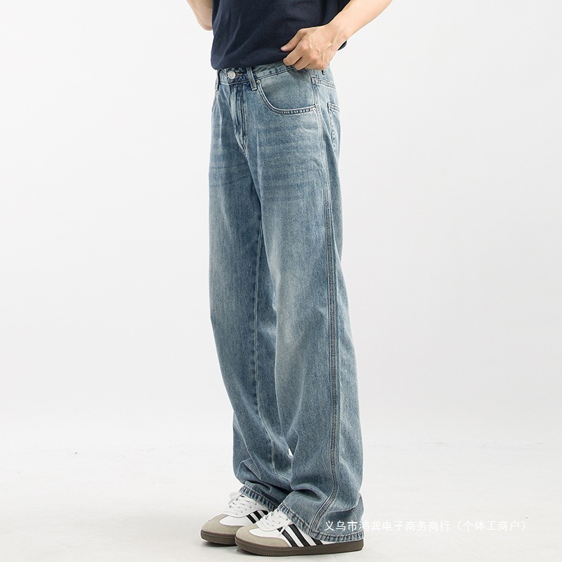 跨境xhh夏季薄款冰蓝牛仔裤子男生日系休闲宽松美式复古cleanfit|undefined
