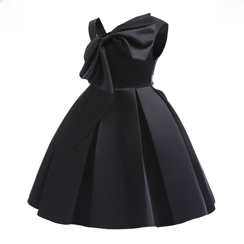 Ladies' dress foreign trade new small black dress children's wear pink solid color off-the-shoulder dress stylish princess dress children's formal dress