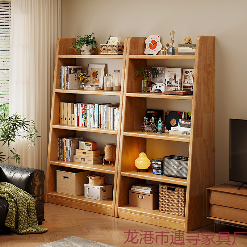 Solid Wood Bookshelf Ladder Storage Rack Floor-Standing Display Cabinet Integrated Wall-Mounted Multi-Layer Living Room Storage Cabinet Children's Storage Cabinet