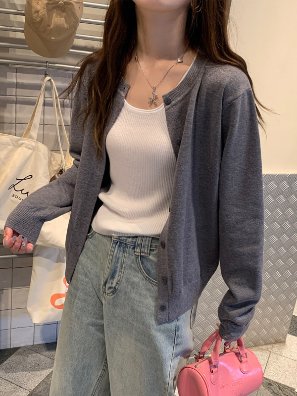 针织开衫外套女春秋2025早秋新款上衣爆款外搭高级感灰色宽松毛衣|undefined