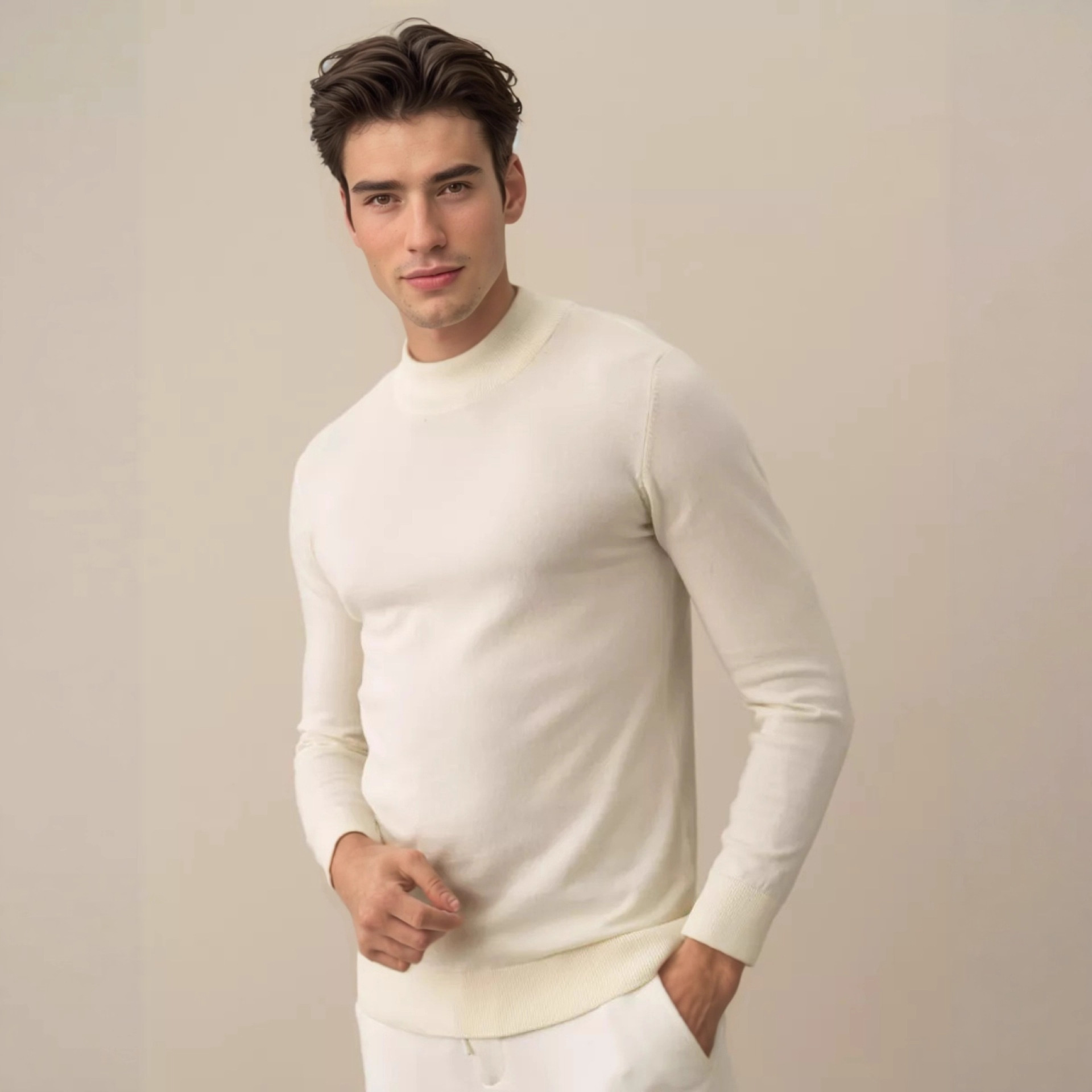 Otoño y invierno suéter de cuello medio alto suéter de lana de hombre suéter de punto suéter de fondo de color sólido