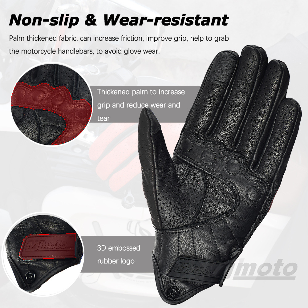 Guantes de Motociclismo MJMOTO, para Motocross, Bicicleta, de Cuero, Transpirables, Compatibles con Pantalla Táctil, Resistentes al Viento, para Hombre y Mujer