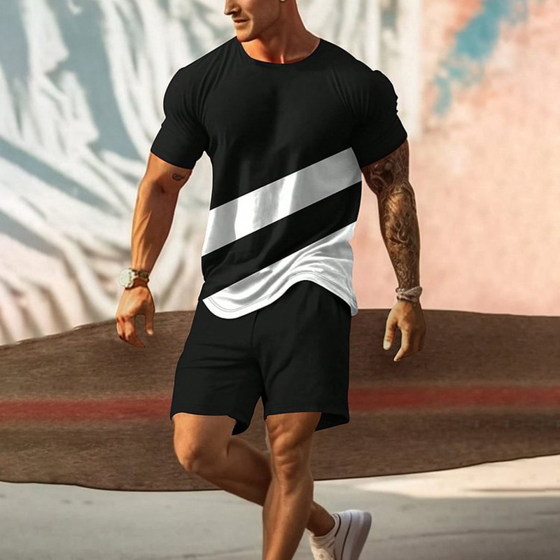 2023 camiseta de moda de verano corriendo fitness cuello redondo manga corta 3D impresión de los hombres de comercio exterior traje de Deportes de calle