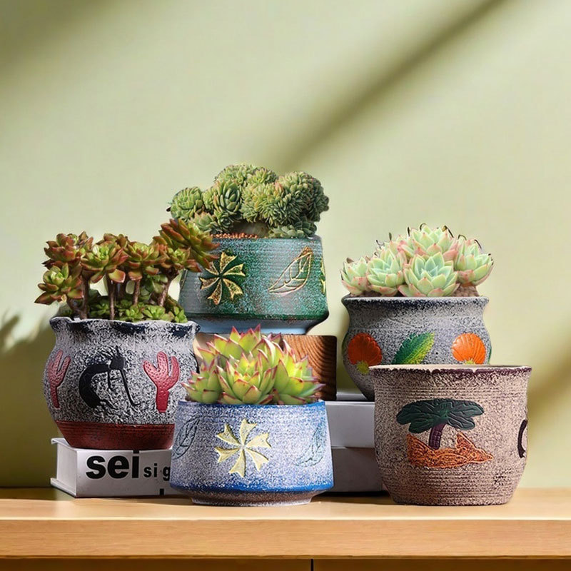 Macetas medias y grandes para suculentas mediterráneas, para uso doméstico, macetas de cerámica gruesa, macetas creativas de arcilla roja vintage, bandejas para flores al por mayor.