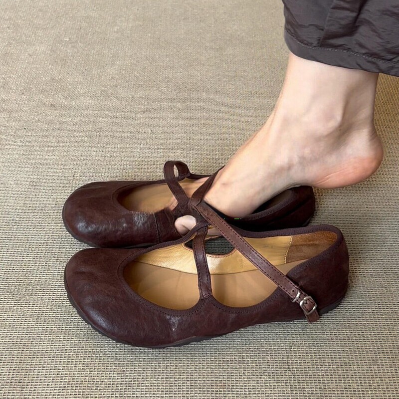 Sheepskin version~Korean style niche retro Mary Jane shoes for women, round toe, sporty ballet style, shallow mouth, flat loafers Sheepskin version~Korean style niche retro Mary Jane shoes for women, round toe, sporty ballet style, shallow mouth, flat loafers
