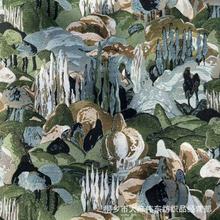 轻奢高端提花沙发布红色新中式抱枕面料抽象山水画设计师款沙发布