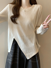 大码正肩t恤长袖女2025秋季新款胖mm遮肚子显瘦打底衫不规则上衣