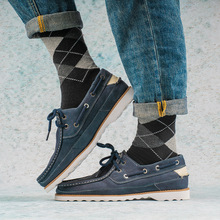 跨境秋冬新品菱形无骨袜男英伦风格子男士袜子中筒袜棉袜批发厂家