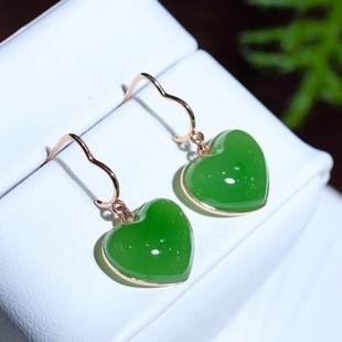 Fubei Diamond Jewelry [18K Gold Inlaid with Natural Hetian Jasper Heart-Shaped Earrings] the Size of the Loose Stone Is about 14mm