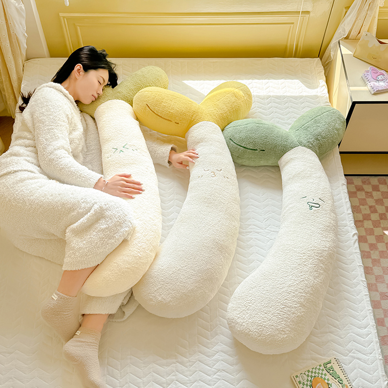 almohada de brotes de frijoles suaves, almohada de brazo larga, almohada de cama para niñas, almohada de cama lateral para niños, almohada desmontable y lavable