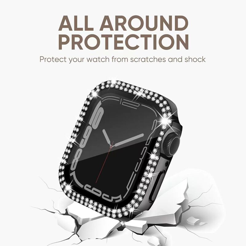 For Apple Watch Watch Frame Appleiwatch7 Generation Electroplated Anti-peep Diamond Protective Shell Double Rows Diamond Watch Case