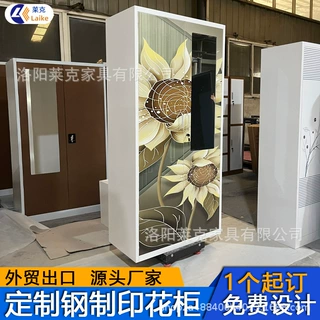 外贸批发印花柜钢制带镜子衣橱儿童卧室更衣柜家用推对开门储物柜