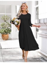 W 47511 Elegant Round Neck Swing Dress ��������ȹ