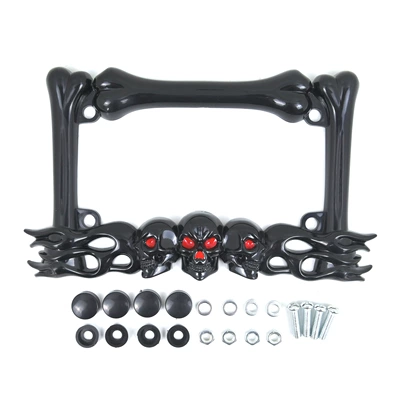 Plastic Skull Motorcycle License Plate Frame ABS Motorcycle License Plate Frame Motorcycle License Plate Frame License Plate Frame (License plate holder/license plate holder) - black