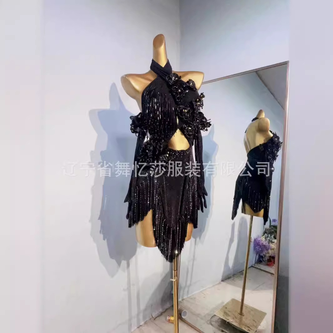 儿童专业拉丁舞表演服新款女童亮钻流苏拉丁舞裙少儿拉丁比赛服装