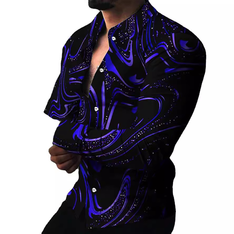 Comercio exterior transfronterizo 2022 AliExpress estación independiente primavera y otoño nuevo europeo y americano camisa de manga larga impresa casual de los hombres más tamaño