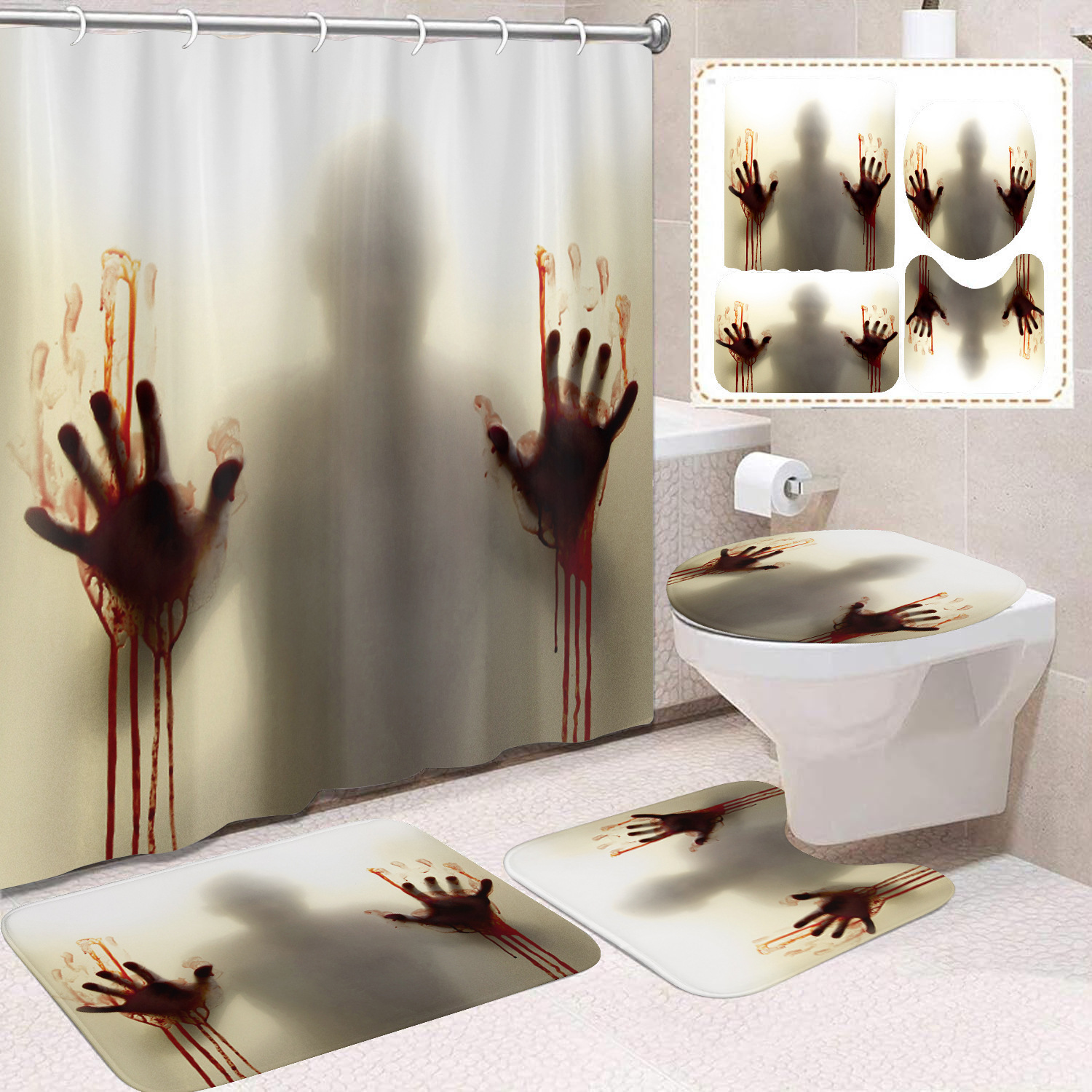 Ventas transfronterizas de Halloween cortina de baño cortina de noche terror impresión digital cortina de baño impermeable cortina de baño mayorista