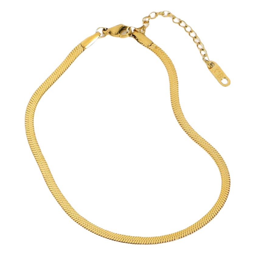 Wenjian estilo coreano de moda simple cadena plana de acero inoxidable 18K hoja de oro pulsera femenina temperamento ins titanio acero serpiente hueso cadena