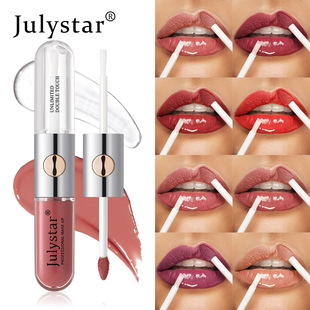 Julystar lip easy to color double head mirror lip glaze makeup lasting non-stick cup water gloss lip gloss lip gloss wholesale