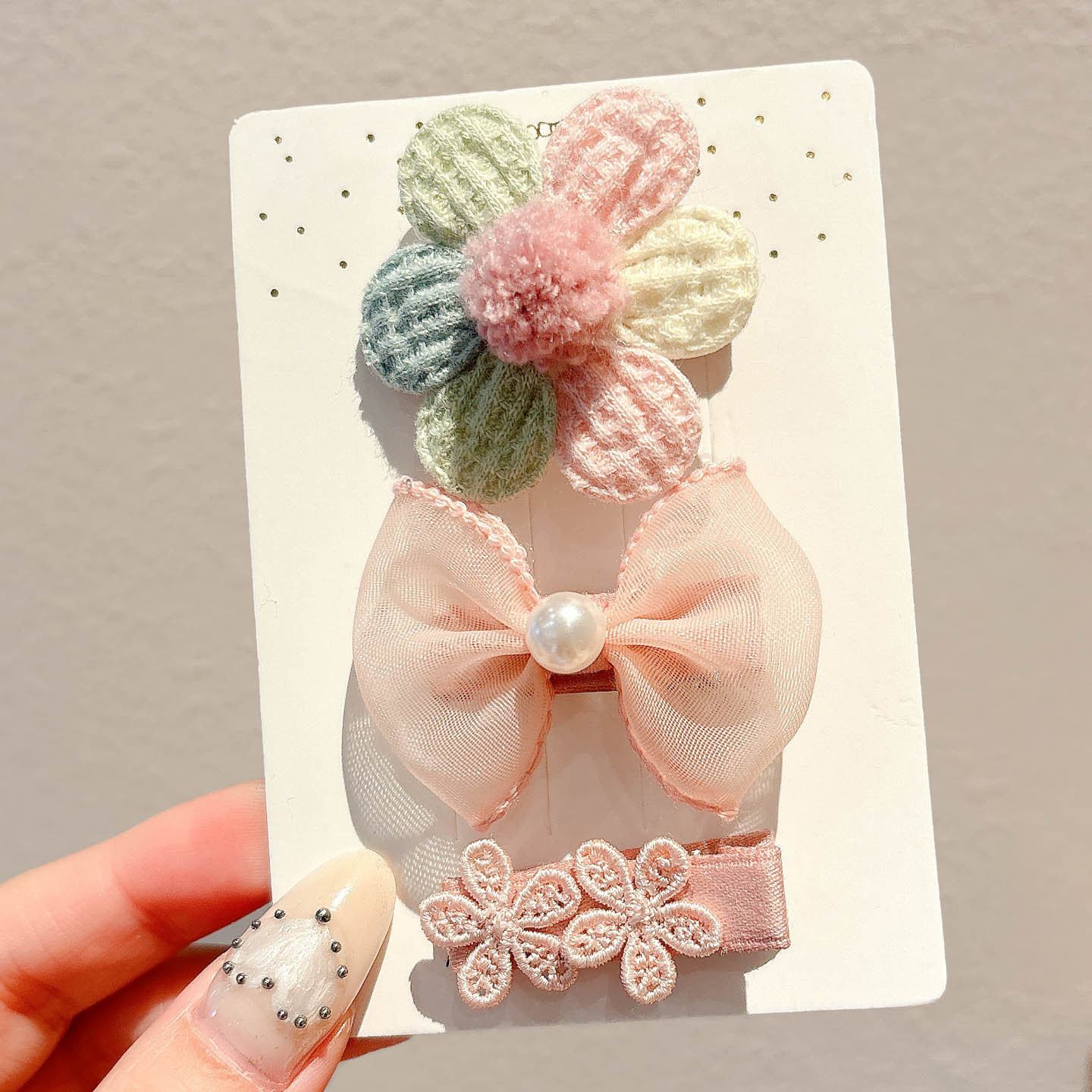 1# Ensemble trois pièces pastel - Clip inférieur d'environ 3,5 cm, entièrement enveloppé de tissu