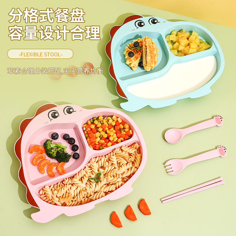 Cross-Border Children's Dinner Plate Cartoon Compartmented Bamboo Fiber Tableware Kindergarten Home Baby Eating Supplement Separated Plate