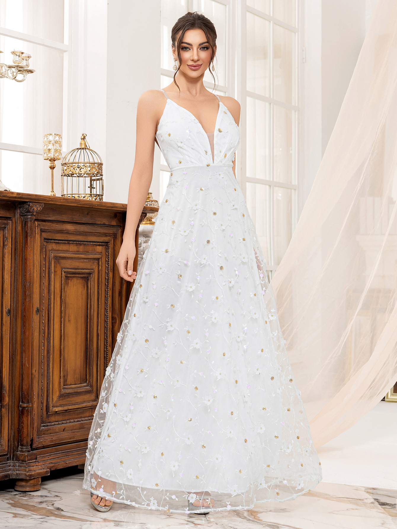 Vestido de novia con tirantes vestido de noche para mujer 2025 nuevo banquete de lujo ligero regalo para adultos anfitrión de la reunión anual vestido de noche de alta sensación