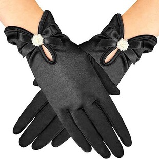 Wholesale Wedding Jewelry Retro Black Short Satin Elegant Wedding Dress Banquet Bridal Gloves Party Opera