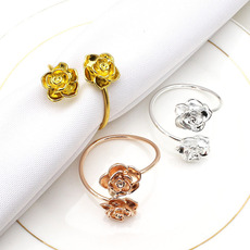 新款玫瑰花餐巾环开口餐巾扣餐巾圈合金口布环厂家批发