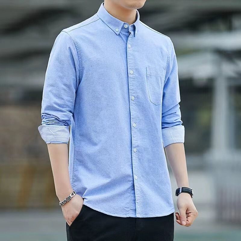 2024 New Cotton Oxford Long Sleeve Shirt Men's Spring and Autumn Business Casual Cotton Shirt Slim-fit Men's Wear