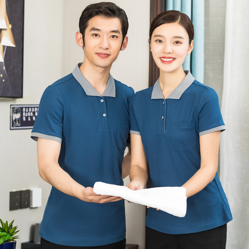 Wholesale spot to map printed DIY cleaning work clothes large size property cleaning clothes lapel POLO tooling uniform