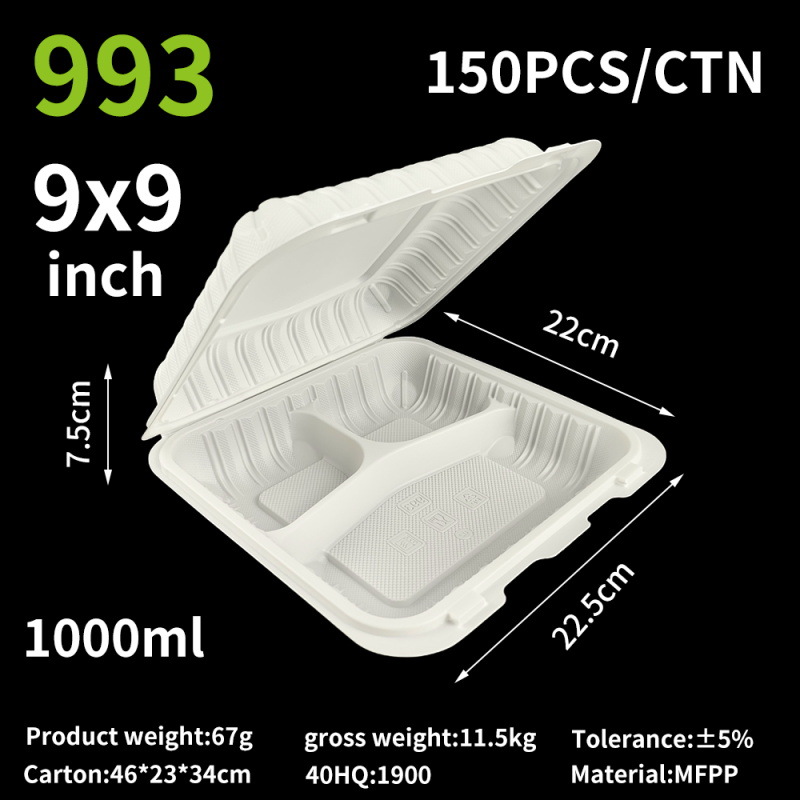Cajas desechables para llevar comida, de 6, 8 y 9 pulgadas, blancas, de MFPP, para hamburguesas, de calidad de exportación, con carbonato de calcio, para almuerzos.