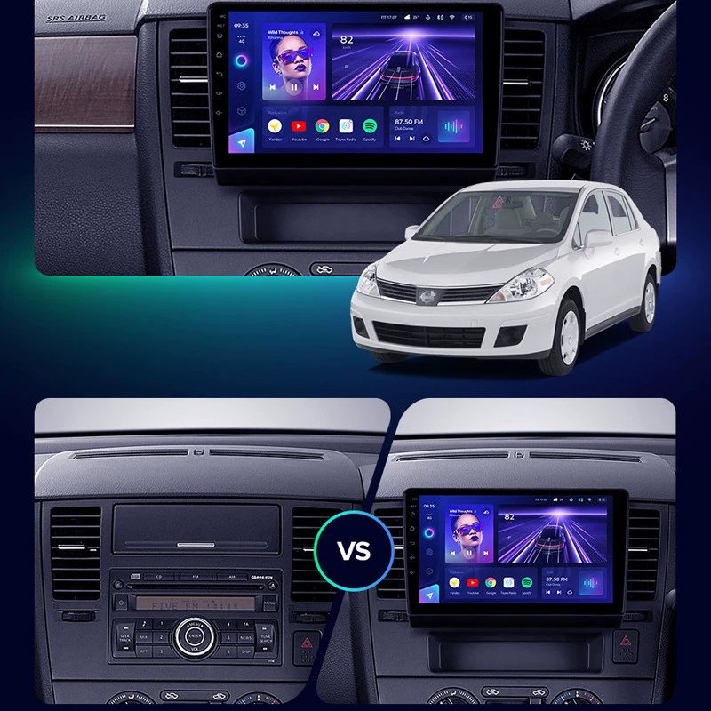 Подходит для Nissan Tiida (05-10) — автомобильная навигация с CarPlay, Bluetooth радиоприемником, GPS, центральный сенсорный экран, все в одном