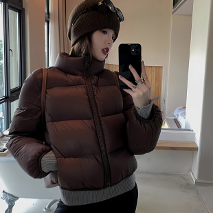 2025 New American down Cotton Jacket Women's Short Stand Collar Fashion Small Cotton Jacket Bread Jacket Cotton Jacket Thick