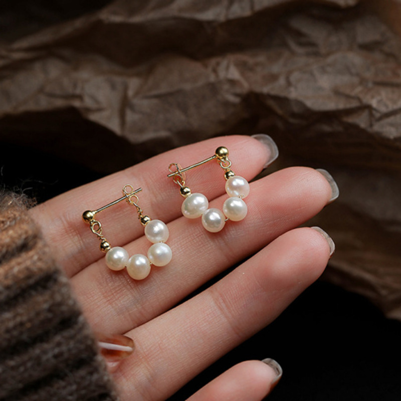 Natural Pearl Earrings, Ear Accessories, Back-Hanging Earrings for Women, Autumn Style, Light Luxury, Niche Pearl Earrings, 2025 New Style Earrings