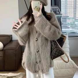 v领毛衣女秋冬外穿加厚新款爆款韩版宽松慵懒风针织开衫外套