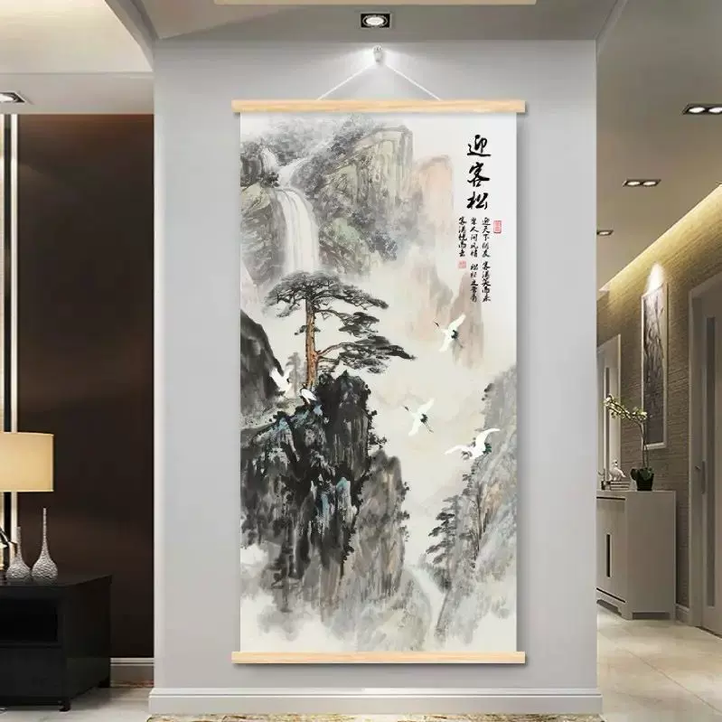 热销中式山水挂画家居装饰挂画中式卷轴画画客厅卧室墙面玄关国画