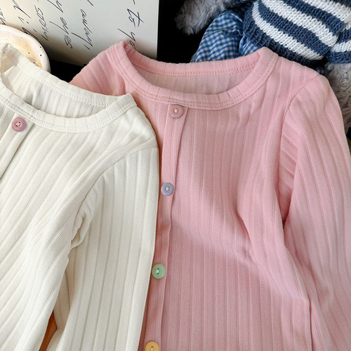 Autumn New Women and Children Lace Edge Top Children's Colorful Button Sweet Long Sleeve T-Shirt for Girls and Babies