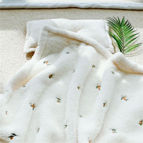 韩国Ins风新款宝宝绒毯抱毯抱被婴童外出毯儿童刺绣秋冬午睡盖毯